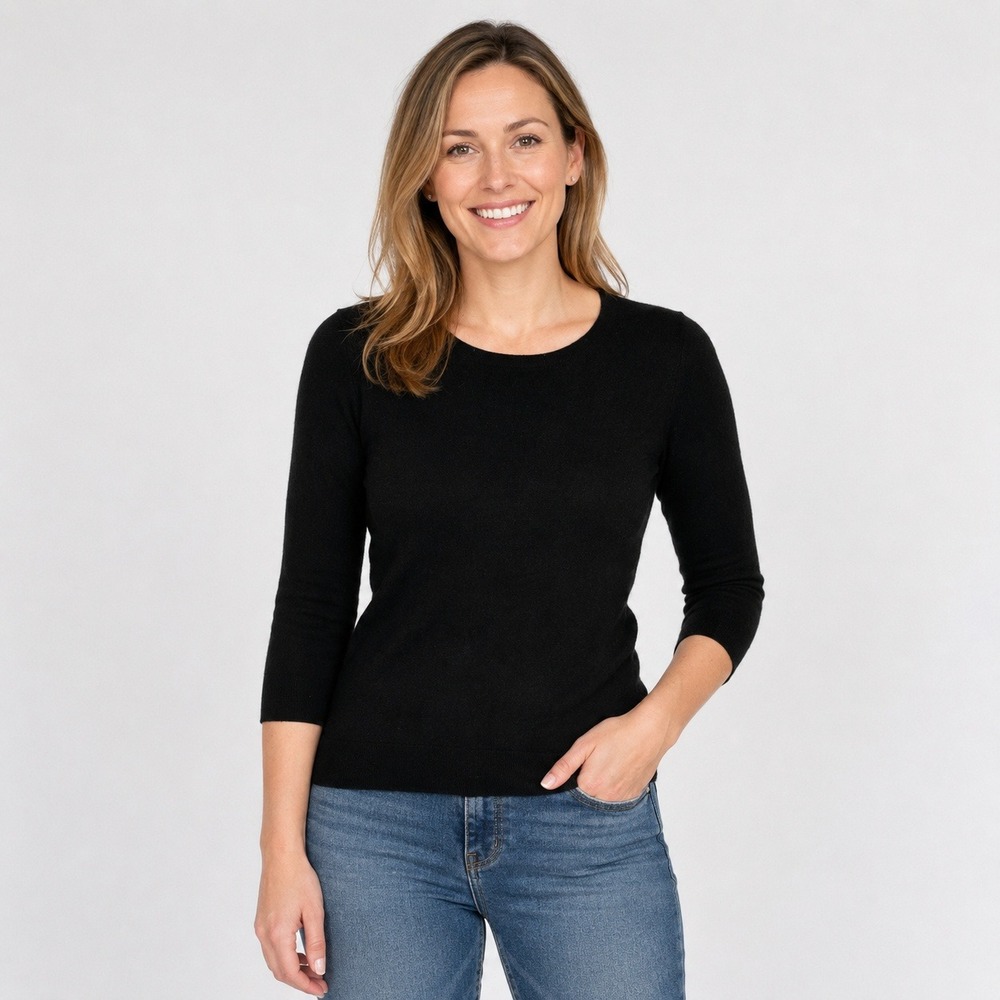 Nordstrom Signature Cashmere Blend Black‎ 3/4 Sleeve Top Women's XS S